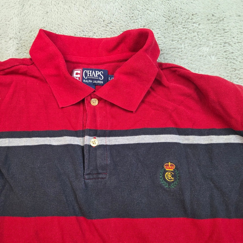 Vintage Chaps Ralph Lauren Rugby Shirt Mens L Striped Polo Crown Crest Logo